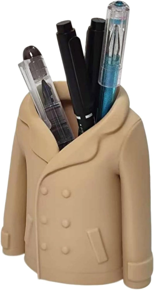 Trench Coat Pen Holder - 3D Printed Desk Organizer with Classic Design for Pens, Makeup Brushes, Elegant Office Desk Accessory