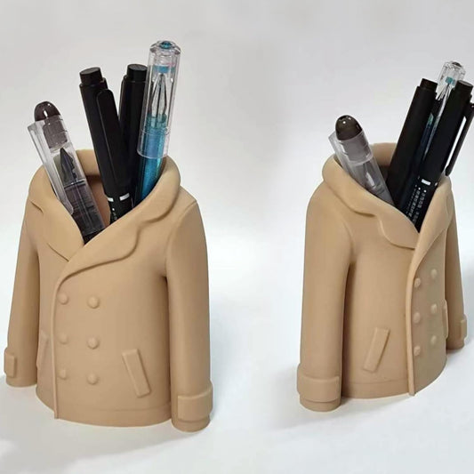 Trench Coat Pen Holder - 3D Printed Desk Organizer with Classic Design for Pens, Makeup Brushes, Elegant Office Desk Accessory
