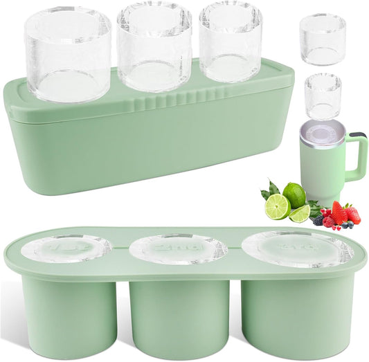 Store Ice Cube Tray for Stanley Cup 30-40 oz Tumbler 3pcs Silicone Ice Cube Molds With Lid and Bin for Chilling Cocktails Whiskey Drinks Juice Coffee Easy Fill and Release Ice Maker(Green, 40 oz)