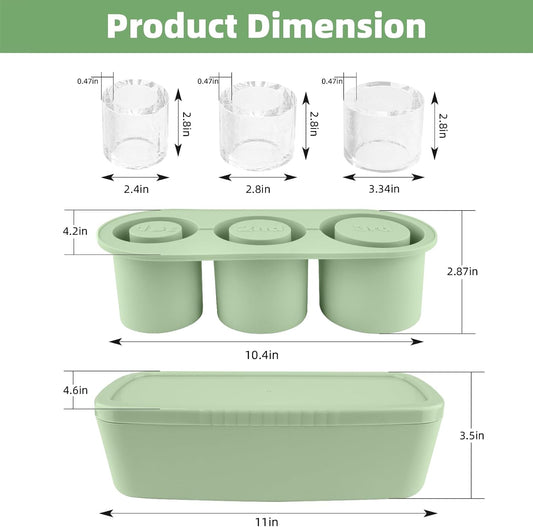 Store Ice Cube Tray for Stanley Cup 30-40 oz Tumbler 3pcs Silicone Ice Cube Molds With Lid and Bin for Chilling Cocktails Whiskey Drinks Juice Coffee Easy Fill and Release Ice Maker(Green, 40 oz)