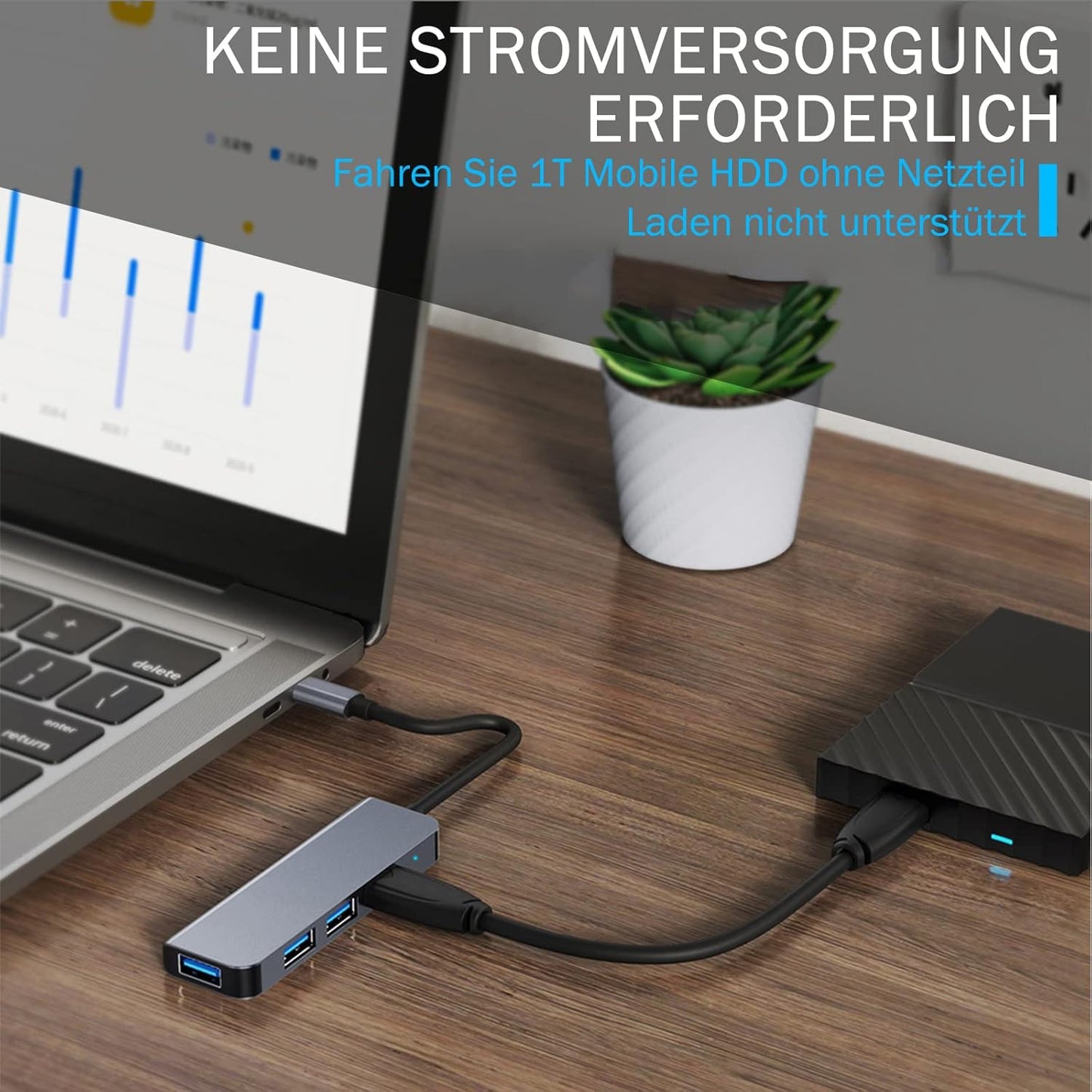 4-Port USB 3.0 Hub, Portable Data USB Hub, USB Splitter for MacBook, Mac Pro, Mac mini, iMac, Surface Pro, Laptop, PC, Flash Drive, Mobile HDD (Charging Not Supported) (3.9ft)