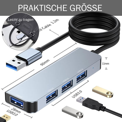 4-Port USB 3.0 Hub, Portable Data USB Hub, USB Splitter for MacBook, Mac Pro, Mac mini, iMac, Surface Pro, Laptop, PC, Flash Drive, Mobile HDD (Charging Not Supported) (3.9ft)