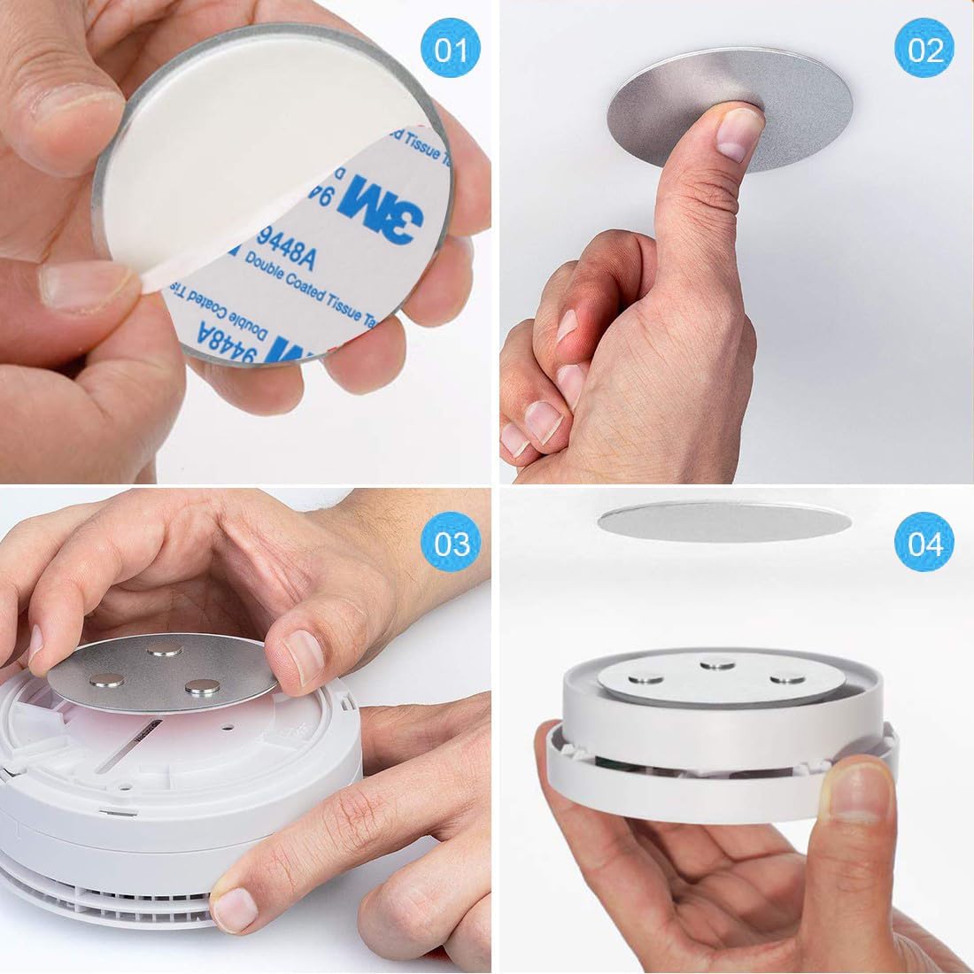 Magnetic Smoke Detector Sticky Pads Magnetic Adhesive Pads 3PCS Magnetic Smoke Alarm Fixing Mount No Drilling Magnet Holder Installation Tool for Smoke Fire Alarms Detector