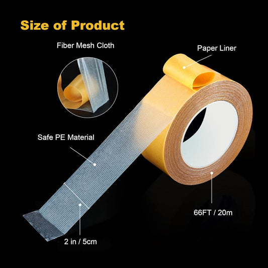 Double Sided Tape Heavy Duty, 2 in X 66 FT (20m) Double Sided Adhesive Tape Super Sticky Carpet Tape Fabric Strong Wall Mounting Tape (Yellow)
