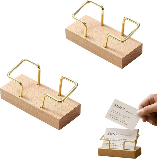 2PCS Wooden Business Card Holder for Desk,Creative Desk and Tabletop Display Stand for Office,Elegant Wood Card Stand Holder for Professional Use,Unique Business Card Organizer with Natural Finish