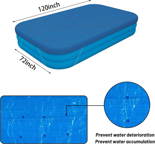 Rectangle Pool Cover,Pool Cover for Inflatable Pool,Rectangular Inflatable Swimming Pool Cover, 10ft X 6ft Dustproof Rainproof Waterproof Square Swimming Pool Cover,Family Pool Cover (Blue)