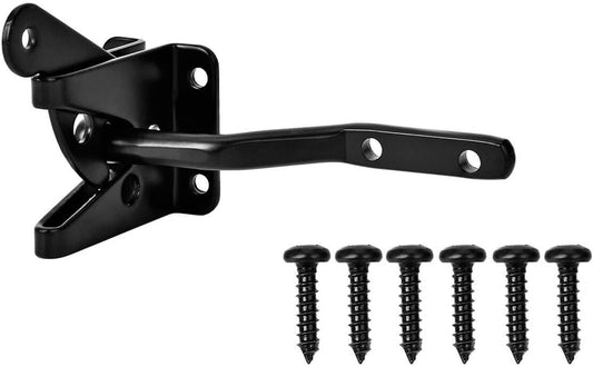 Self-Locking Gate Latch - Post Mount Automatic Gravity Lever Wood Fence Gate Latches with Fasteners/4.7 Inch Black Finish Steel Gate Latch to Secure Pool& Yard