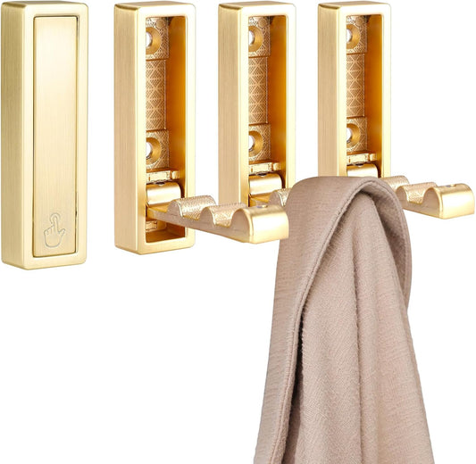 Folding Hooks 4 Pack Foldable Coat Hook Heavy Duty Wall Hooks for Hanging Coats, Towel, Hat, Backpacks (Gold)