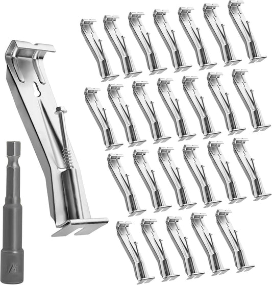 25 Pack Gutter Hangers, 5 Inch Gutter Guard with Speed Screw and Clip, Hidden Rain Gutter Bracket Support, Includes a Drill Bit