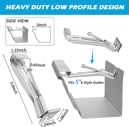 25 Pack Gutter Hangers, 5 Inch Gutter Guard with Speed Screw and Clip, Hidden Rain Gutter Bracket Support, Includes a Drill Bit