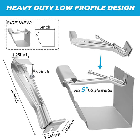 25 Pack Gutter Hangers, 5 Inch Gutter Guard with Speed Screw and Clip, Hidden Rain Gutter Bracket Support, Includes a Drill Bit