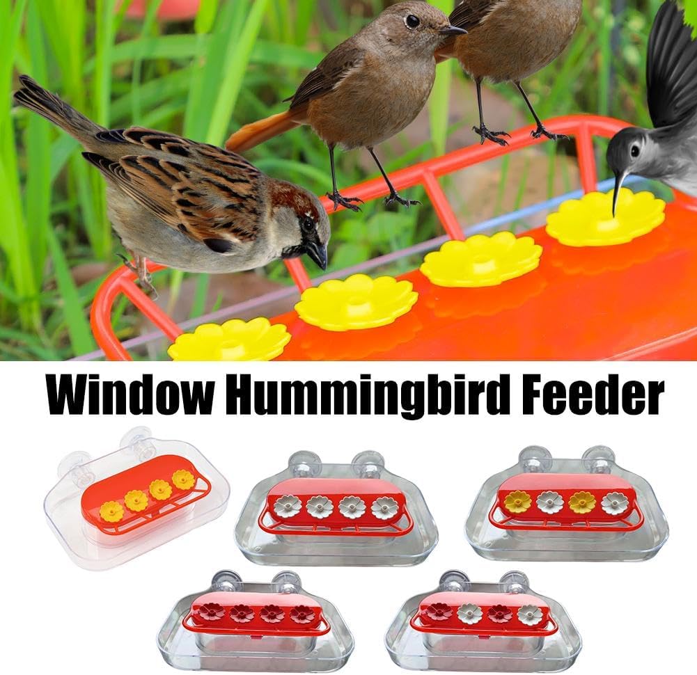 Window Hummingbird Feeders - Hanging Hummingbird Feeder with Suction Cup, Tabletop Humming Bird Feeder Bird Water Station Trays, Easy to Clean and Refill Plastic Humming Bird Feeder (Yellow)