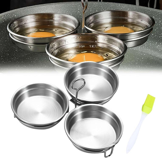 Steel Egg Poacher, Poached Egg Cooker, 3-Cup Poached Egg Cooker, Nonstick Egg Poacher Cups, Egg Poaching Pan with Rack and Handle for Microwave Oven Stovetop