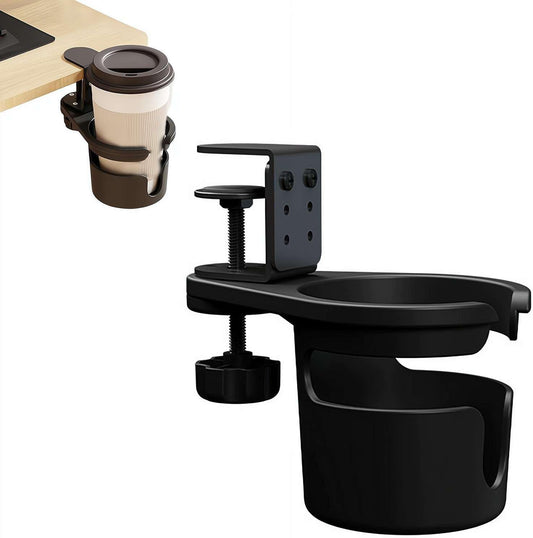 Desk Cup Holder, Anti-Spill Cup Holder for Desk, 180° Rotating Under Table Cup Holder, Desk Side Drinking Cup Holder, Coffee Mug Storage for Home Office Desk Gaming Desk Accessories (Black)