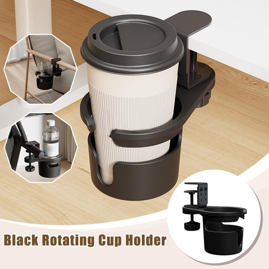 Desk Cup Holder, Anti-Spill Cup Holder for Desk, 180° Rotating Under Table Cup Holder, Desk Side Drinking Cup Holder, Coffee Mug Storage for Home Office Desk Gaming Desk Accessories (Black)