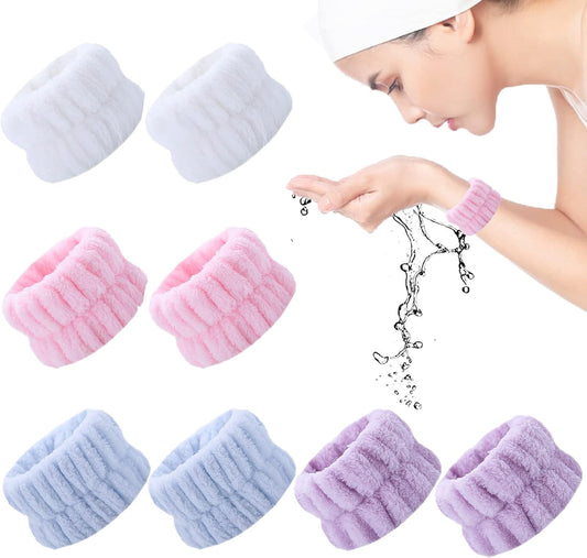 8PCS Wristbands for Washing Face, Microfiber Wrist Wash Bands, Towel Scrunchies Spa Face Wash Wristbands Prevent Water from Spilling Down Your Arms (4)