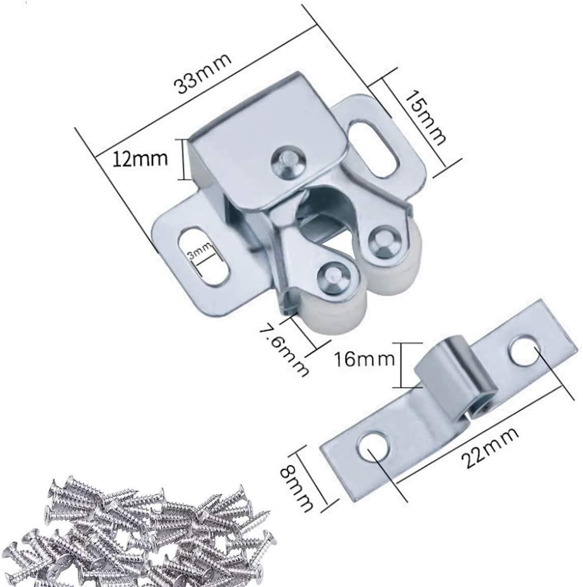 12 Pcs Double Roller Catch, Heavy Duty Door Catches Ball Latch with Screws for Cabinet/Closet/Doors/Cupboard