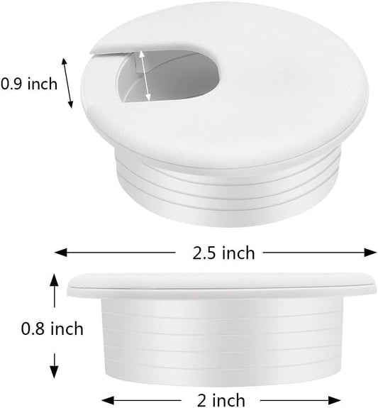 2" White Desk Grommet, Plastic Wire Organizers, Computer Cable Hole Cover Plug Cap Insert(5 Pack)