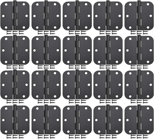 20 Pack Matte Black Door Hinges 3x3 Inch Standard Bedroom Door Hinge,Black Hinges for Interior Doors Rounded 5/8" Radius Corners Iron Hinge Door Round Hinge Hardware