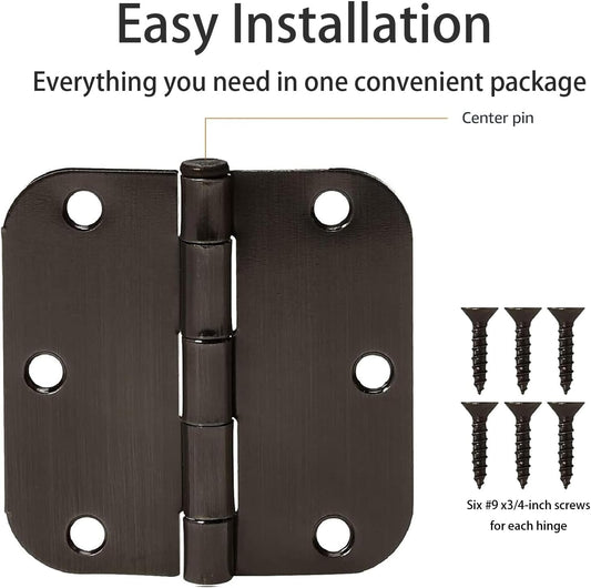 20 Pack Matte Black Door Hinges 3x3 Inch Standard Bedroom Door Hinge,Black Hinges for Interior Doors Rounded 5/8" Radius Corners Iron Hinge Door Round Hinge Hardware