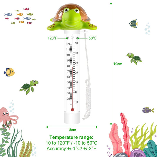 Floating Pool Thermometer, Large Size Easy Read for Water Temperature with String for Outdoor & Indoor Swimming Pools and Spas, Hot Tubs & Aquariums（Turtle）