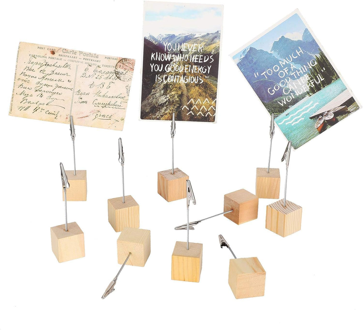 12 Pcs Wooden Memo Clips Holder Table Numbers Place Card Holders Lightweight Wood Cube Base, Memo Photo Picture Paper Note Clip with Alligator Clip Clasp for Displaying Number Cardsr