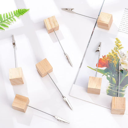 12 Pcs Wooden Memo Clips Holder Table Numbers Place Card Holders Lightweight Wood Cube Base, Memo Photo Picture Paper Note Clip with Alligator Clip Clasp for Displaying Number Cardsr