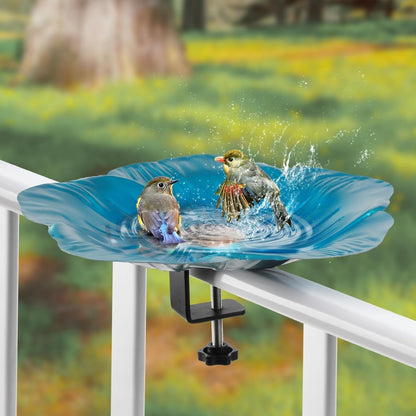 Deck Mounted Bowl Bird Bath for Railing Large 33cm Balcony Clearance Modern Bird Waterer with Stake Clam for Outdoors Garden