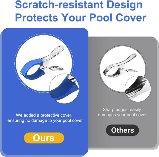 Pool Cover Clips for Above Ground Pools, 30 Pcs 4.7 Inch Stainless Steel, Windproof Clips with Protective Sleeves