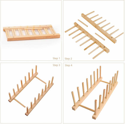 Wooden Dish Rack, 8 Slots Wooden Plate Rack, Dish Stand Holder Vertical Drainer Kitchen Cabinet Organizer for Dish, Pots, Lids, Bowls, Cups,Cutting Board and More