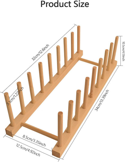 Wooden Dish Rack, 8 Slots Wooden Plate Rack, Dish Stand Holder Vertical Drainer Kitchen Cabinet Organizer for Dish, Pots, Lids, Bowls, Cups,Cutting Board and More