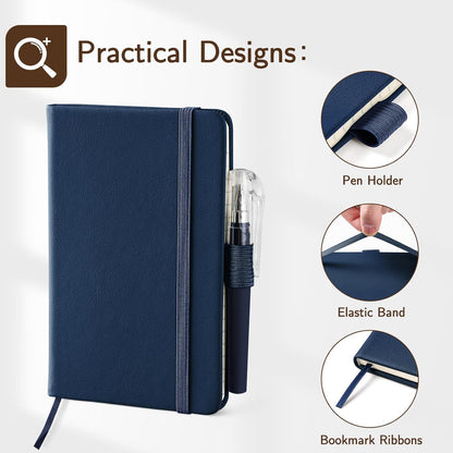 4 Pack Small Notebook Pocket Notebook, A6 Mini Leather Hardcover Journal, 3.7" X 5.7", 416 Pages Note Pads, Black, Green, Brown, Blue Blue, Grown -