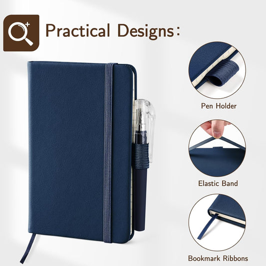 4 Pack Small Notebook Pocket Notebook, A6 Mini Leather Hardcover Journal, 3.7" X 5.7", 416 Pages Note Pads, Black, Green, Brown, Blue Blue, Grown -
