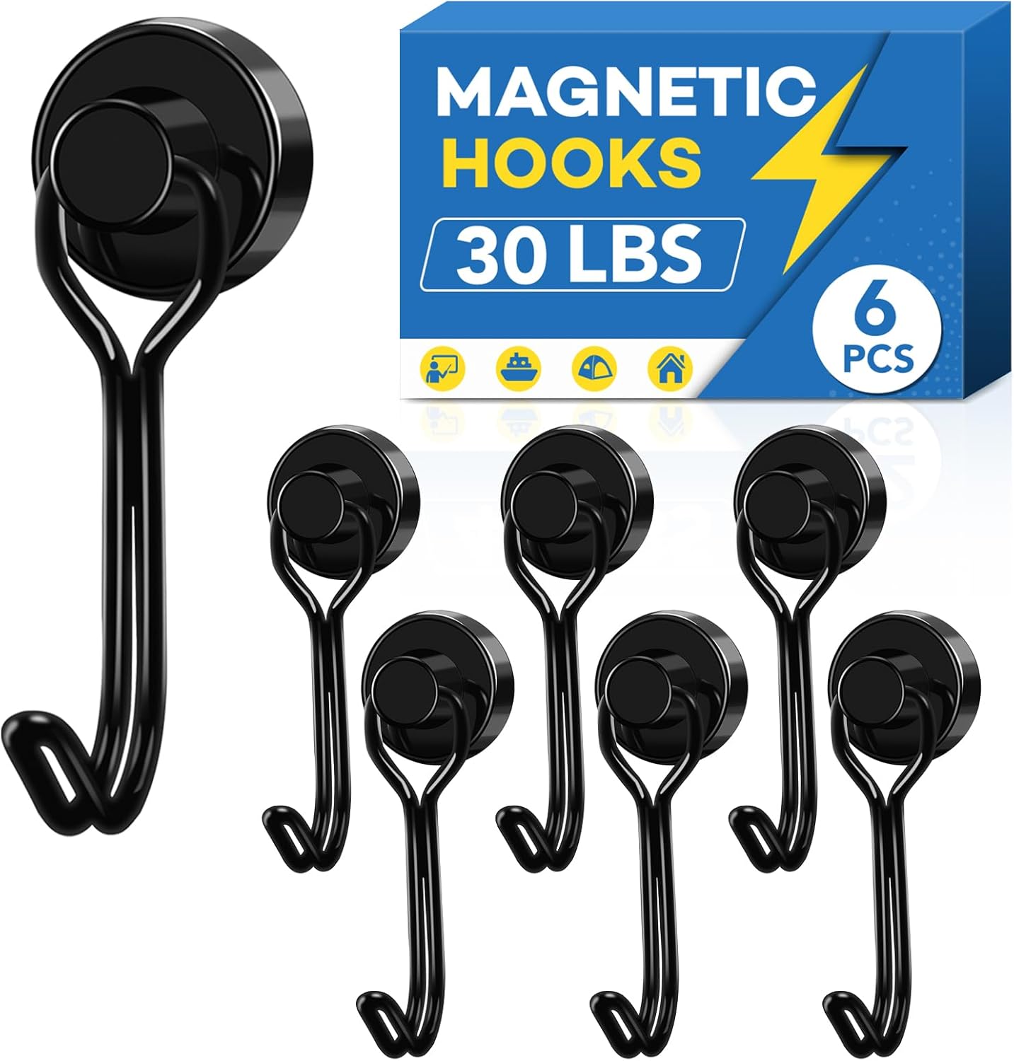 Hooks, 30lbs+ Magnetic Magnet Hook 2026 Cruise Cabin Ship Essentials Heavy Duty Strong Refrigerator Fridge Hanging for Classroom Beach Vacation Kitchen Grills Home Mug Hanger (6 Pack) Black 0.63in x