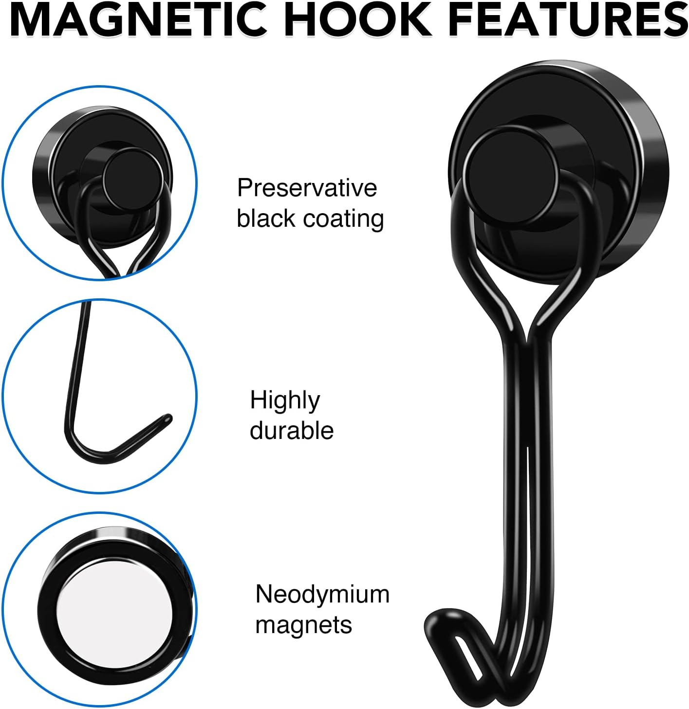 Hooks, 30lbs+ Magnetic Magnet Hook 2026 Cruise Cabin Ship Essentials Heavy Duty Strong Refrigerator Fridge Hanging for Classroom Beach Vacation Kitchen Grills Home Mug Hanger (6 Pack) Black 0.63in x