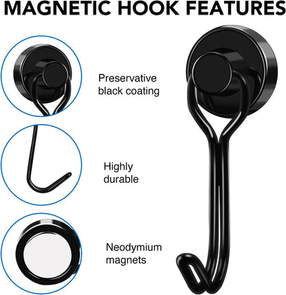 Hooks, 30lbs+ Magnetic Magnet Hook 2026 Cruise Cabin Ship Essentials Heavy Duty Strong Refrigerator Fridge Hanging for Classroom Beach Vacation Kitchen Grills Home Mug Hanger (6 Pack) Black 0.63in x