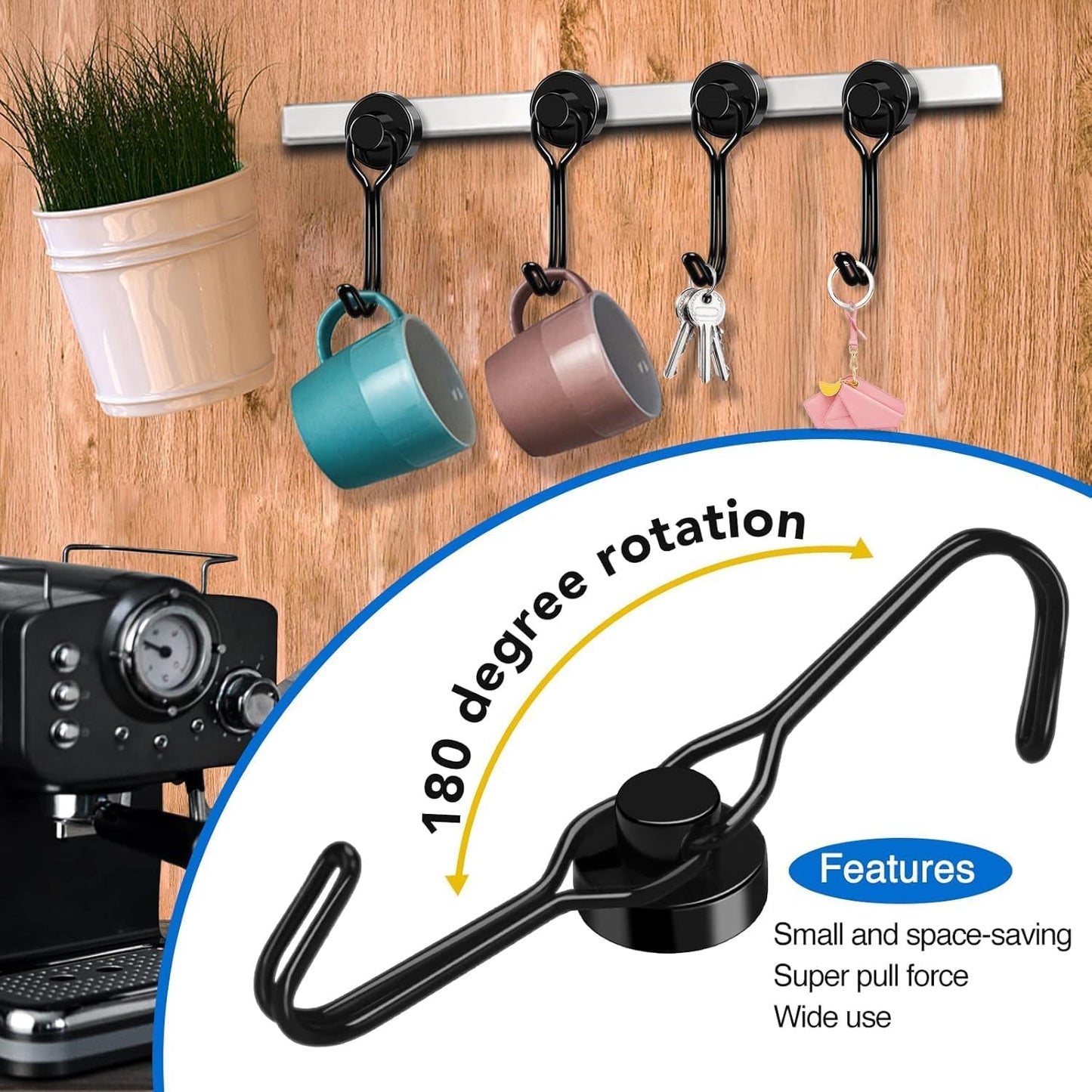 Hooks, 30lbs+ Magnetic Magnet Hook 2026 Cruise Cabin Ship Essentials Heavy Duty Strong Refrigerator Fridge Hanging for Classroom Beach Vacation Kitchen Grills Home Mug Hanger (6 Pack) Black 0.63in x