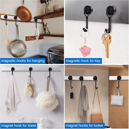 Hooks, 30lbs+ Magnetic Magnet Hook 2026 Cruise Cabin Ship Essentials Heavy Duty Strong Refrigerator Fridge Hanging for Classroom Beach Vacation Kitchen Grills Home Mug Hanger (6 Pack) Black 0.63in x