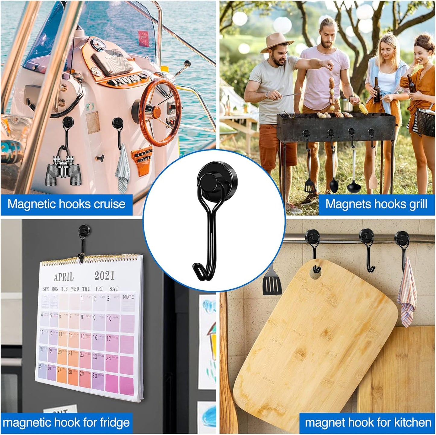 Hooks, 30lbs+ Magnetic Magnet Hook 2026 Cruise Cabin Ship Essentials Heavy Duty Strong Refrigerator Fridge Hanging for Classroom Beach Vacation Kitchen Grills Home Mug Hanger (6 Pack) Black 0.63in x