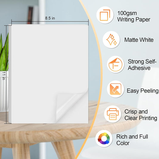 Printable Sticker Paper for Inkjet Printer, 40 Sheets 8.5"x11'' Matte Printer Full Sheet Labels Laser/Inkjet Printers, Letter Size - 8.5''x11''(1-up)