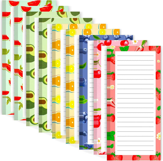 9 Pack Magnetic Notepads for Refrigerator, Fruit Design Grocery List Pad Fridge, Full Magnet Back Shopping Lists, 25 Sheets Per Note Pads -
