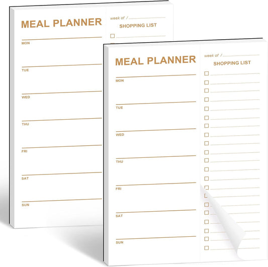Weekly Meal Planner Magnetic, 2 Pack Undated Tear-off Sheets Planning Notepad, Magnetic for Refrigerator, Grocery List -