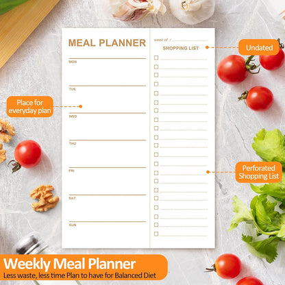 Weekly Meal Planner Magnetic, 2 Pack Undated Tear-off Sheets Planning Notepad, Magnetic for Refrigerator, Grocery List -