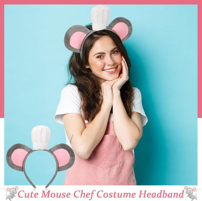 Mouse Headband with Chef Hat Cartoon Costume for Cosplay 100th Day of School Party Decoration Gray -