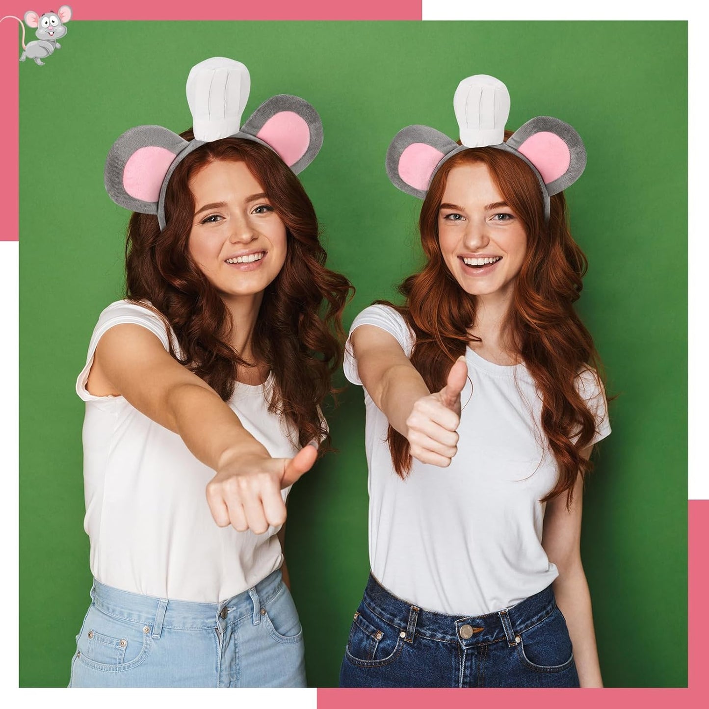 Mouse Headband with Chef Hat Cartoon Costume for Cosplay 100th Day of School Party Decoration Gray -