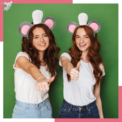 Mouse Headband with Chef Hat Cartoon Costume for Cosplay 100th Day of School Party Decoration Gray -