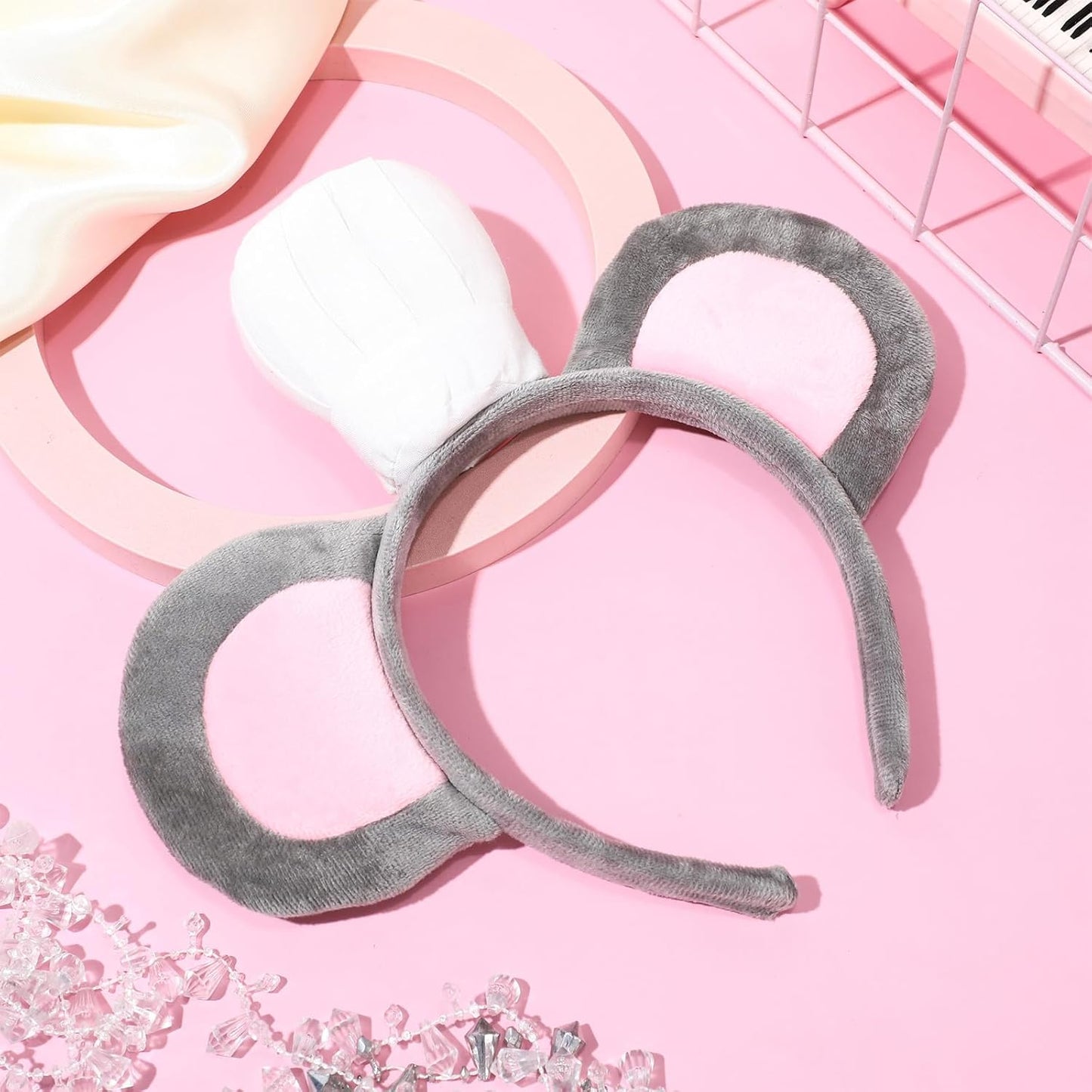 Mouse Headband with Chef Hat Cartoon Costume for Cosplay 100th Day of School Party Decoration Gray -