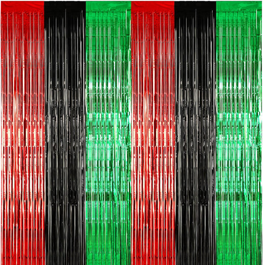 12 Pcs Juneteenth Party Decorations Freedom Day Foil Fringe Curtain Backdrop 100 x 39 Inch Metallic Tinsel Decor Black Red Green African American for Photo Props Red,Black,Green -