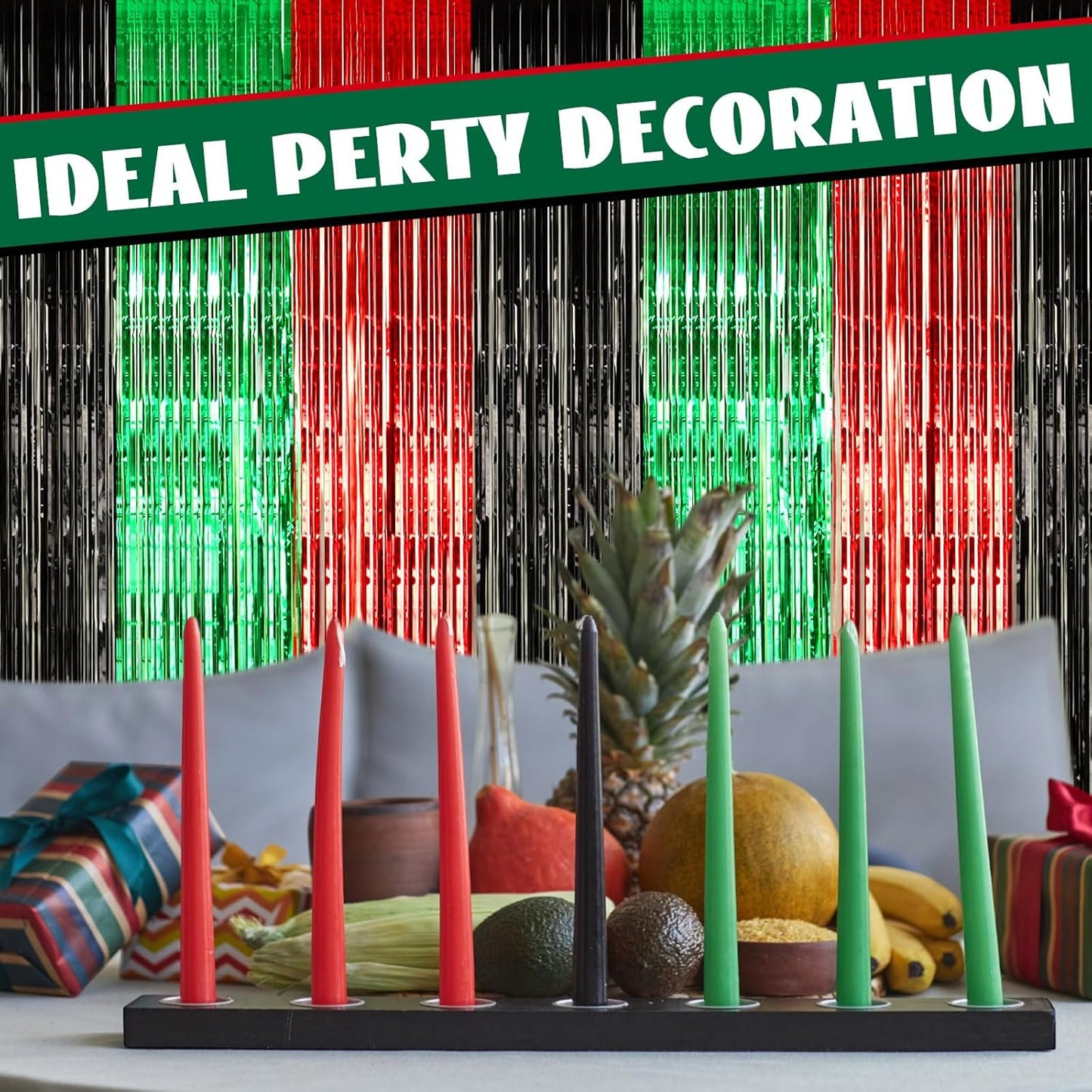 12 Pcs Juneteenth Party Decorations Freedom Day Foil Fringe Curtain Backdrop 100 x 39 Inch Metallic Tinsel Decor Black Red Green African American for Photo Props Red,Black,Green -