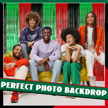 12 Pcs Juneteenth Party Decorations Freedom Day Foil Fringe Curtain Backdrop 100 x 39 Inch Metallic Tinsel Decor Black Red Green African American for Photo Props Red,Black,Green -